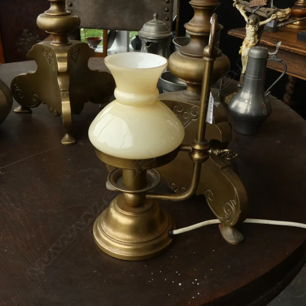 PR SM BRASS & GLASS TABLE LAMPS (BOTH DIFFERENT GLASS SHADES) H. 300MM Image 1++