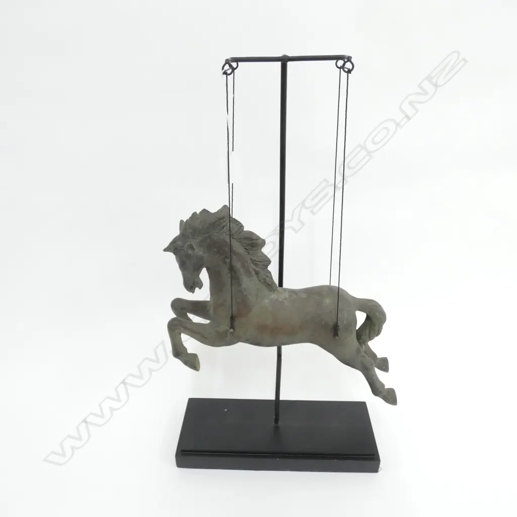 BRONZE JUMPING MODEL CAROSEL HORSE ON STAND H.595mm Image 1++