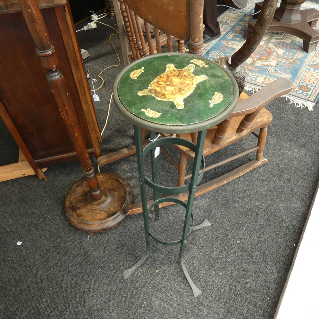 VINTAGE GREEN METAL POT STAND H.850mm Image 1++