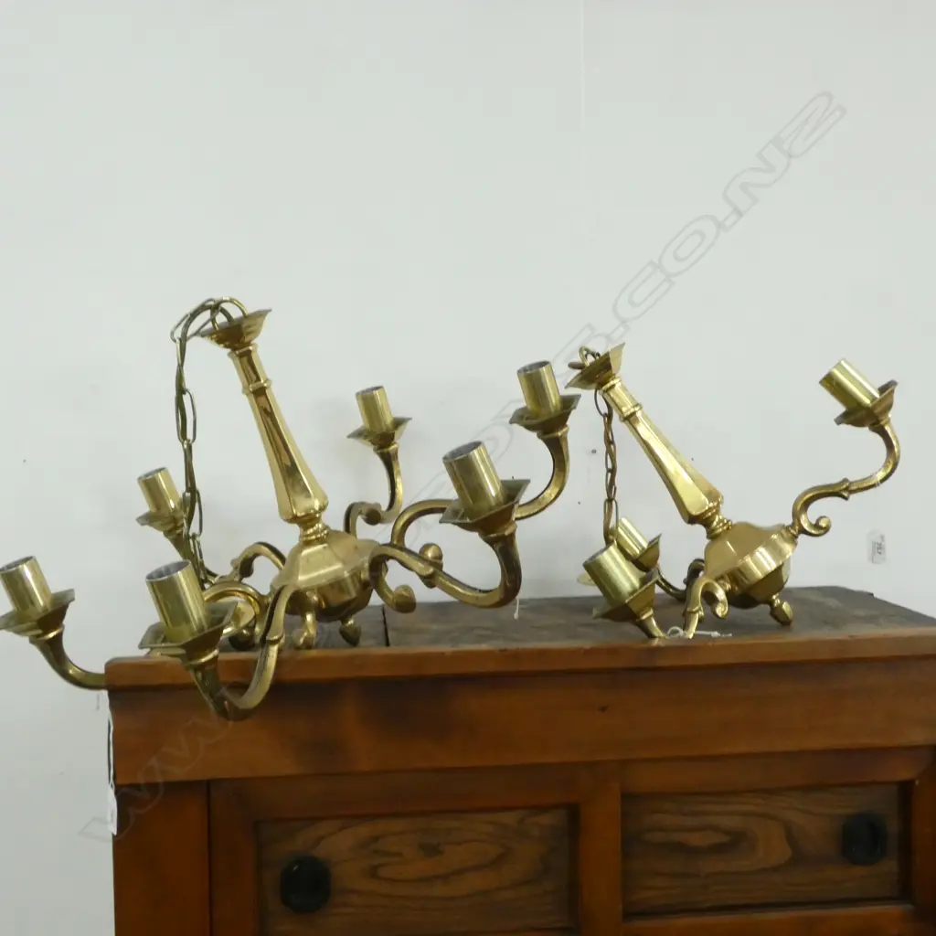 2 BRASS CEILING LIGHTS; 3 ARM & 6 ARM 590mm dia Image 1++
