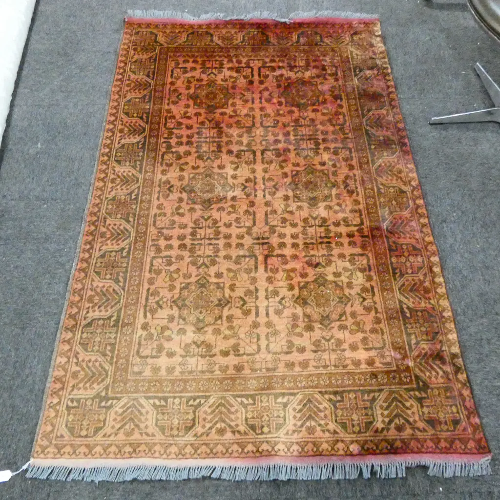 HAND WOVEN WOOL PILE RUG LIGHT FADING 1920 X 1240MM Image 1++
