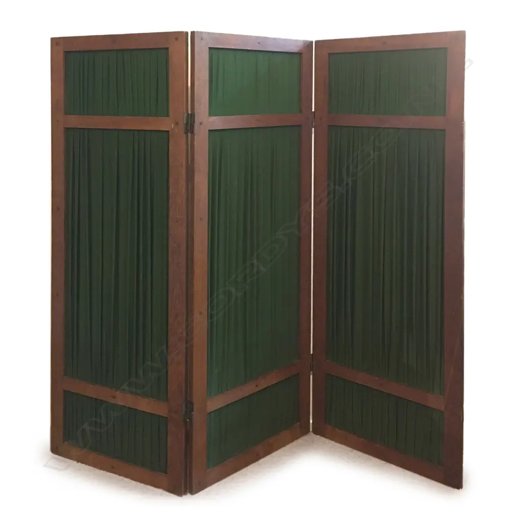 VINTAGE 3-PANEL GREEN FABRIC SCREEN, H. 1390MM... Image 1++