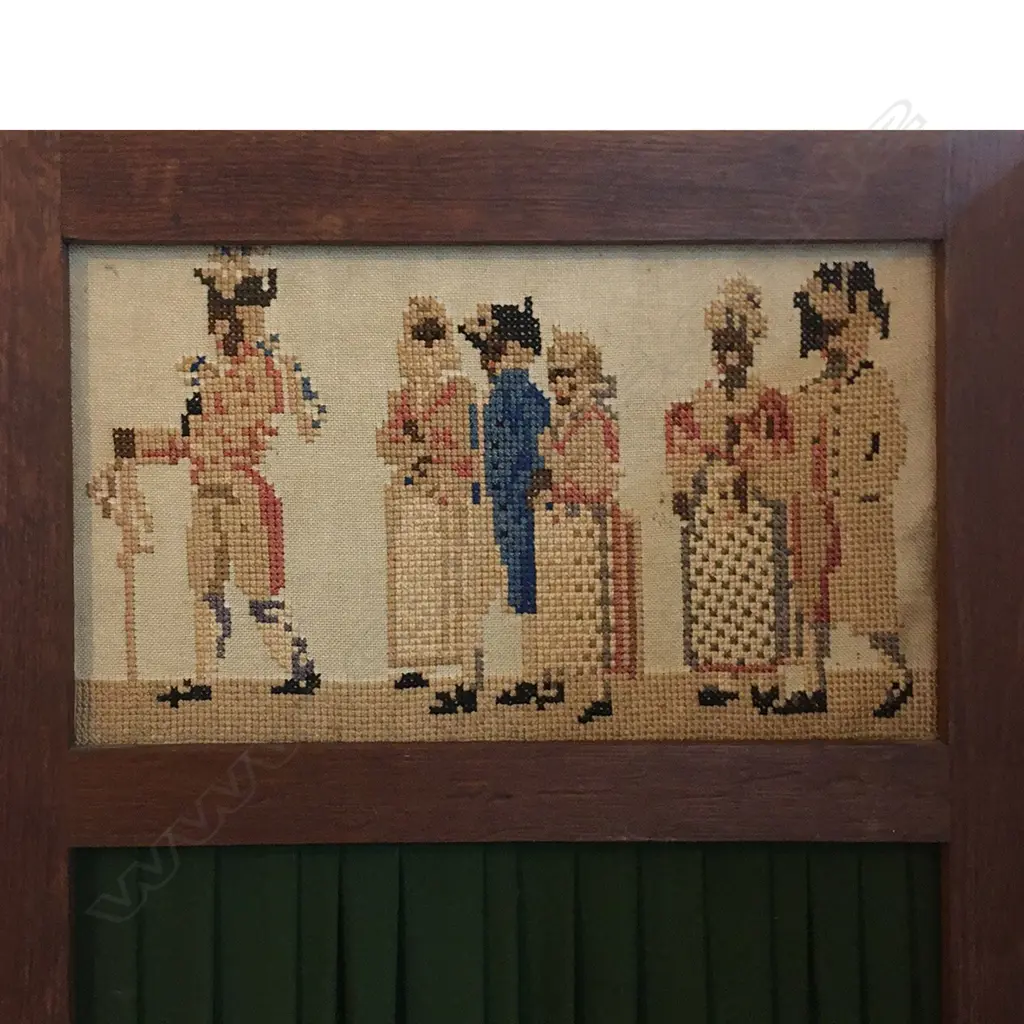 VINTAGE 3-PANEL GREEN FABRIC SCREEN, H. 1390MM... Image 1++