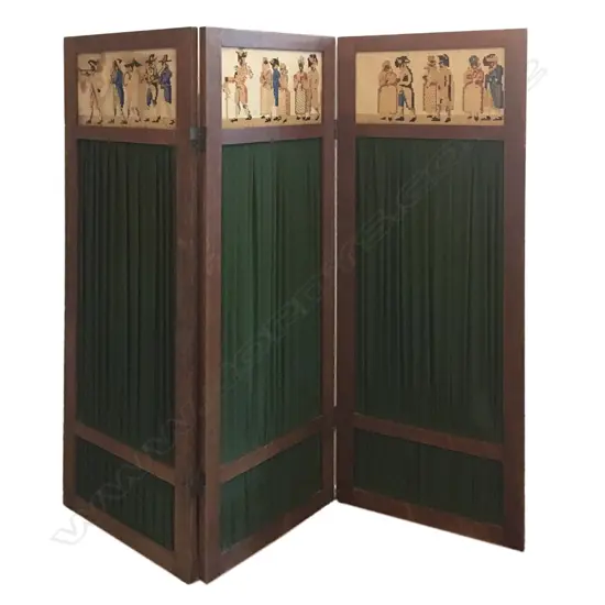 VINTAGE 3-PANEL GREEN FABRIC SCREEN, H. 1390MM...