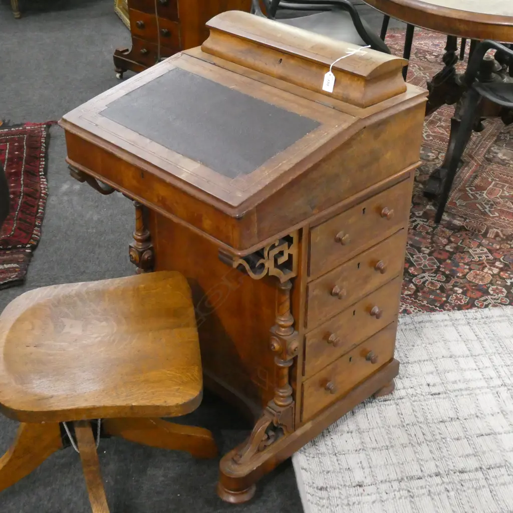 VICTORIAN WALNUT VENEER DAVENPORT... Image 1++
