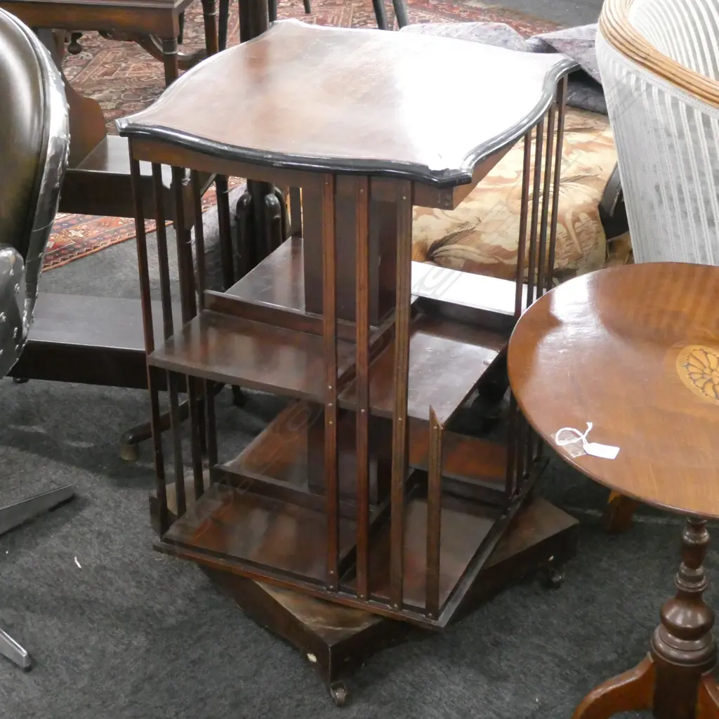 EDWARDIAN MAHOGANY REVOLVING BOOKCASE SHERATON REVIVAL AF... Image 1++