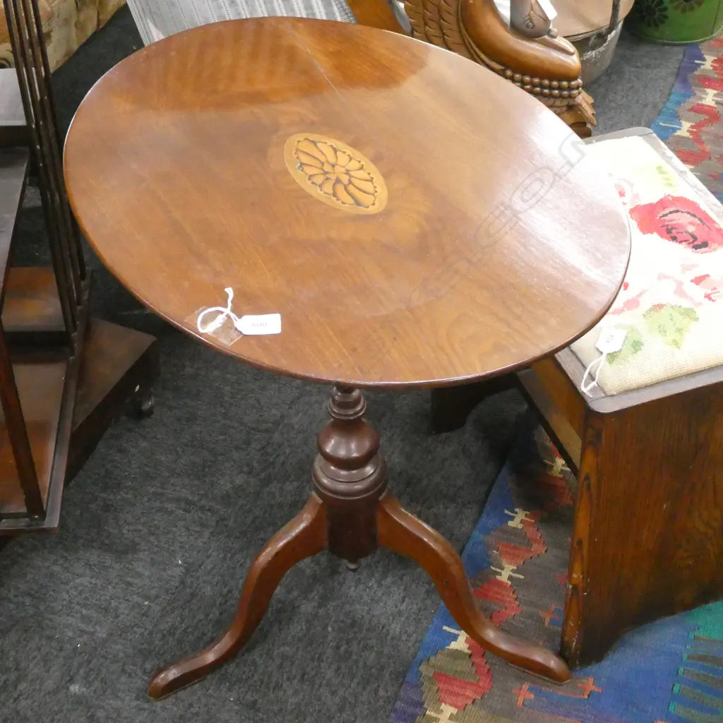 19thC SHERATON MAHOGANY INLAY TILT TOP TABLE AF... Image 1++