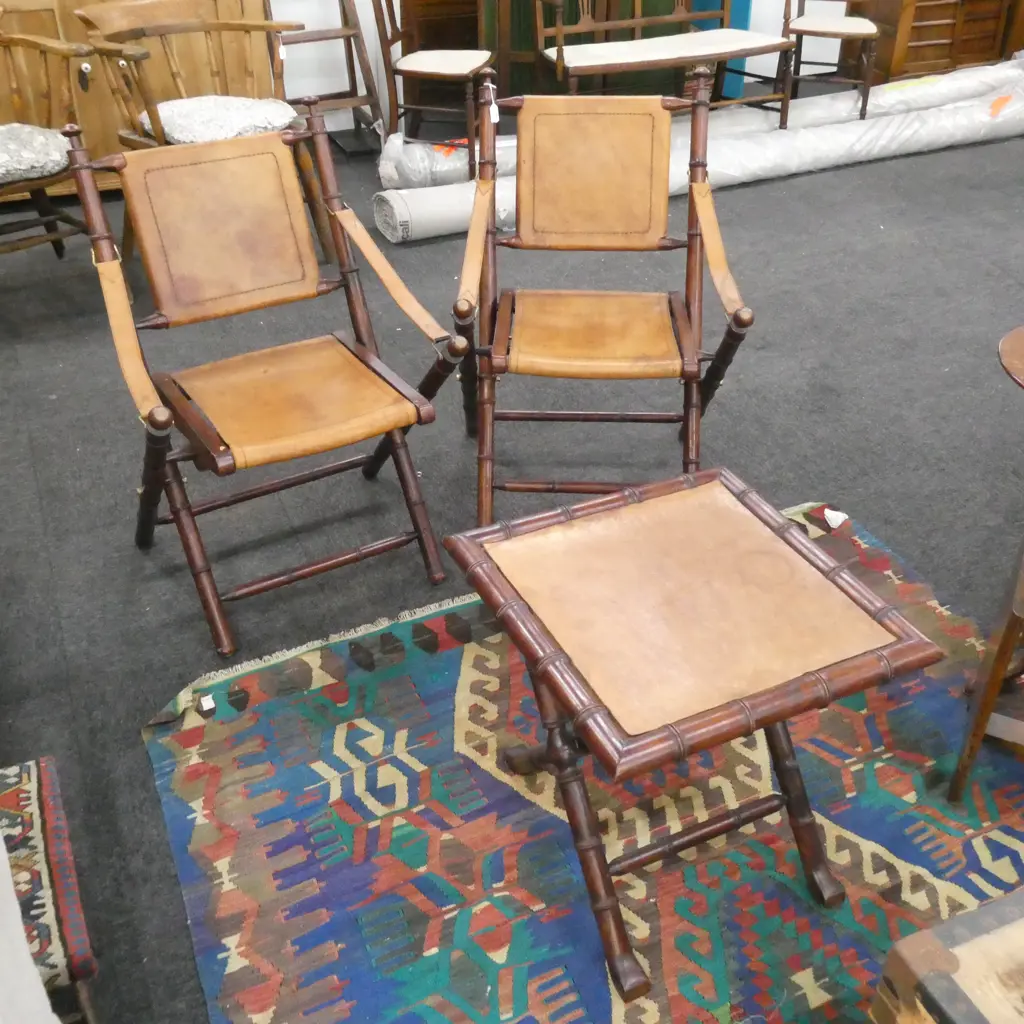 PR LEATHER CAMPAIGN STYLE CHAIRS + TABLE Image 1++