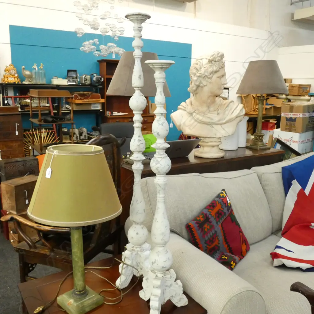 2 TALL WHITE CANDLESTICKS H.1195mm Image 1++