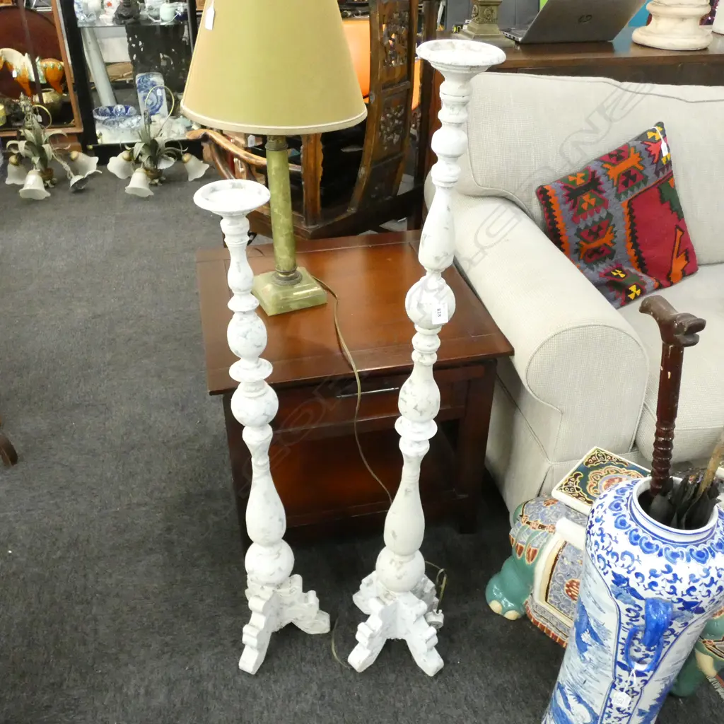 2 TALL WHITE CANDLESTICKS H.1195mm Image 1++