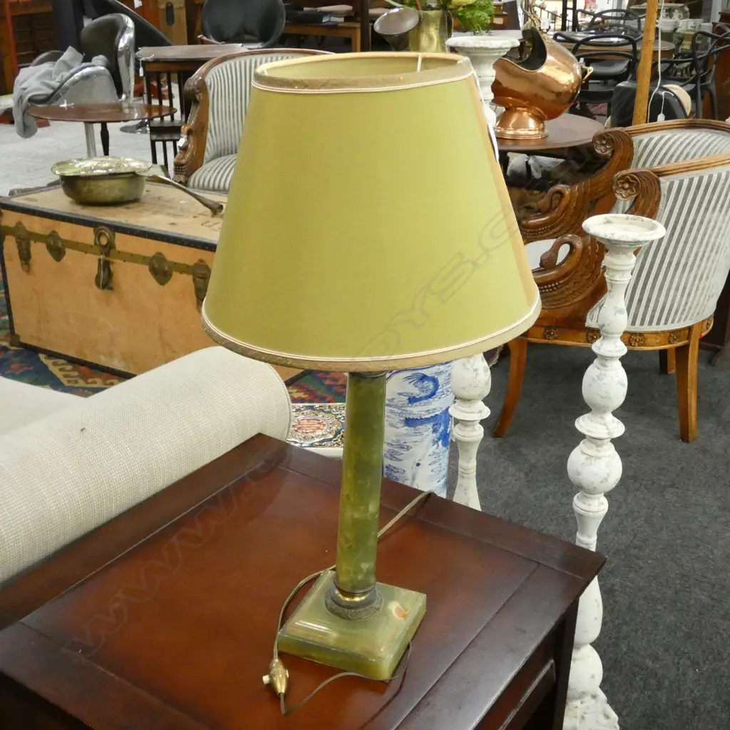 BRASS & GREEN MARBLE ENGLISH  PEDESTAL LAMP  Image 1++