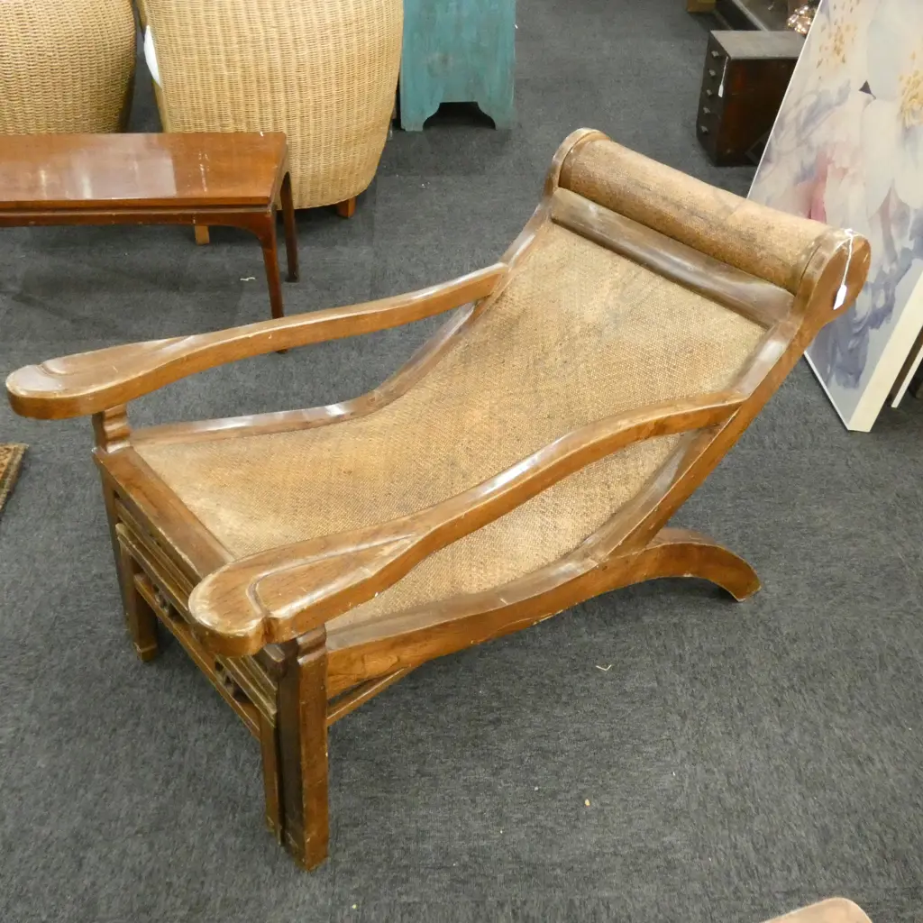 TEAK & WOVEN CANE PLANTATION STYLE CHAIR L.1130mm Image 1++
