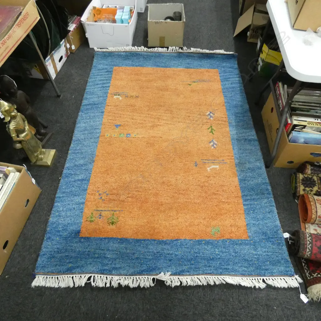 HAND KNOTTED WOOL PILE RUG ORANGE & BLUE 1880x1260mm Image 1++