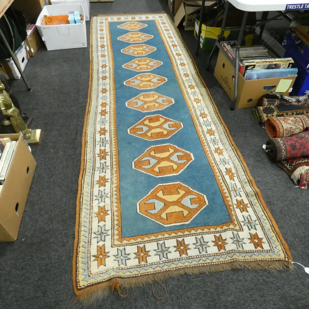 HAND KNOTTED ALL WOOL DAGESTAN CAUCASIAN RUNNER INDIGO FIELD 3080x940mm  Image 1++