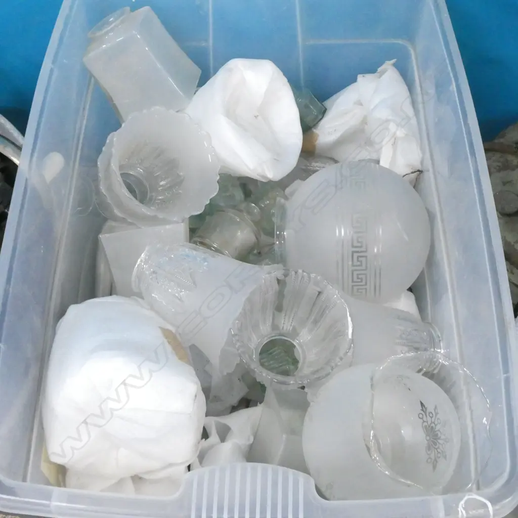 LOT ASST GLASS LIGHT SHADES + INK BOTTLES Image 1++
