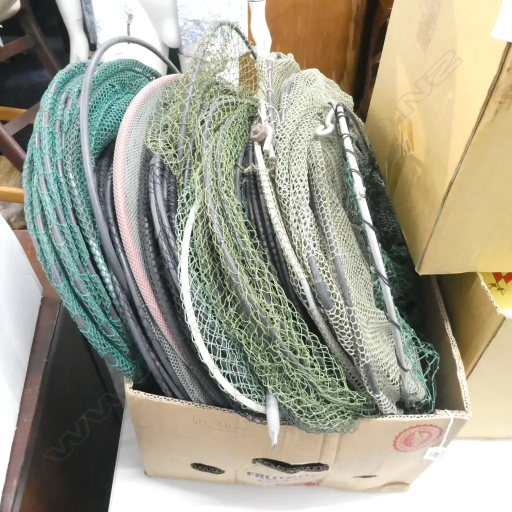 LARGE LOT ASST LONG RINGED FISHING NETS Image 1++