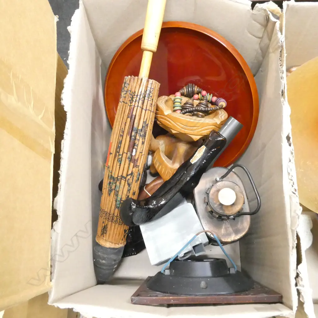 LOT ASST CLOCKS/PARASOL/CARVINGS/AVON BOTTLES ETC Image 1++