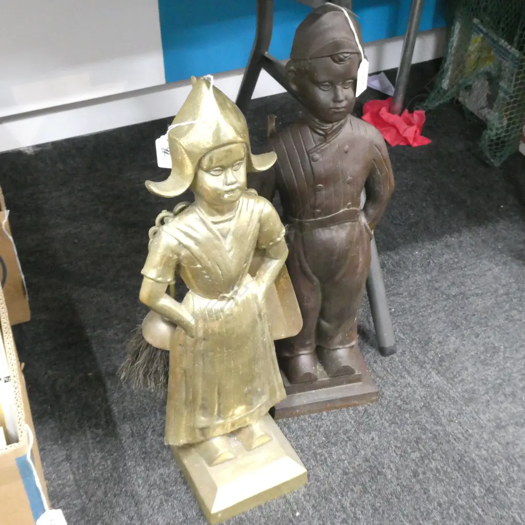 DUTCH BOY & GIRL BRASS / BRONZE FIRE TOOLS H. 520MM Image 1++