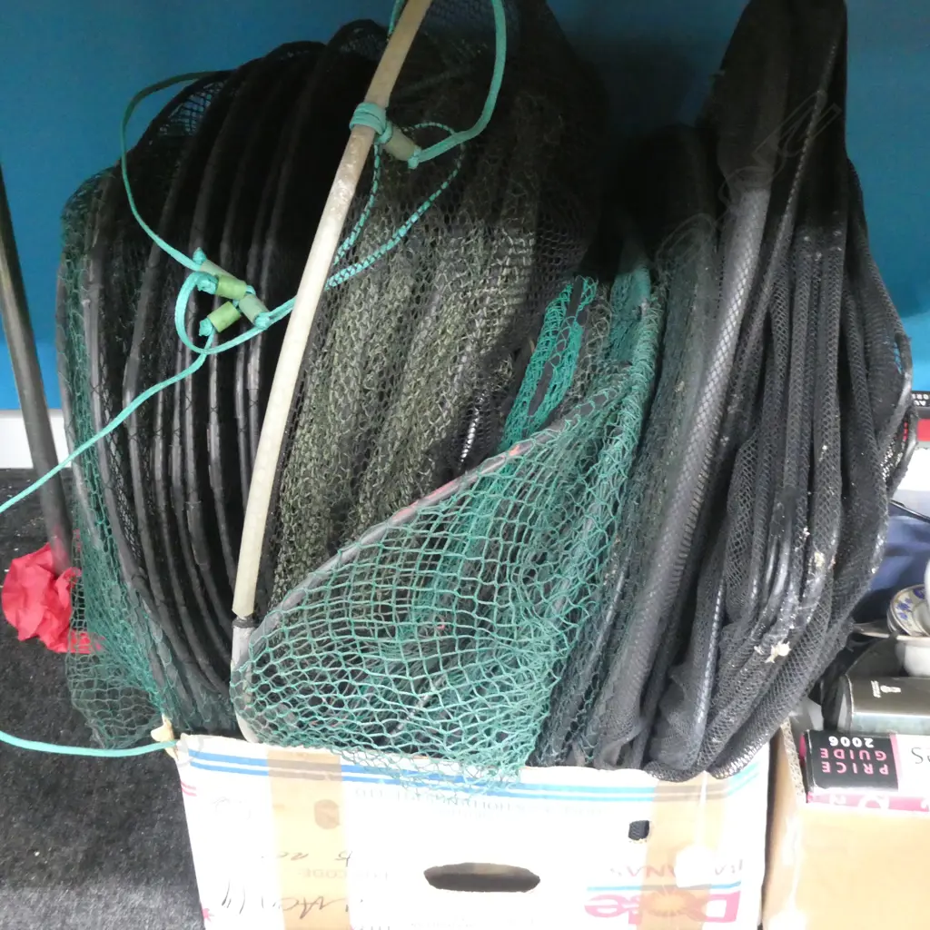 LARGE LOT ASST LONG RINGED FISHING NETS Image 1++
