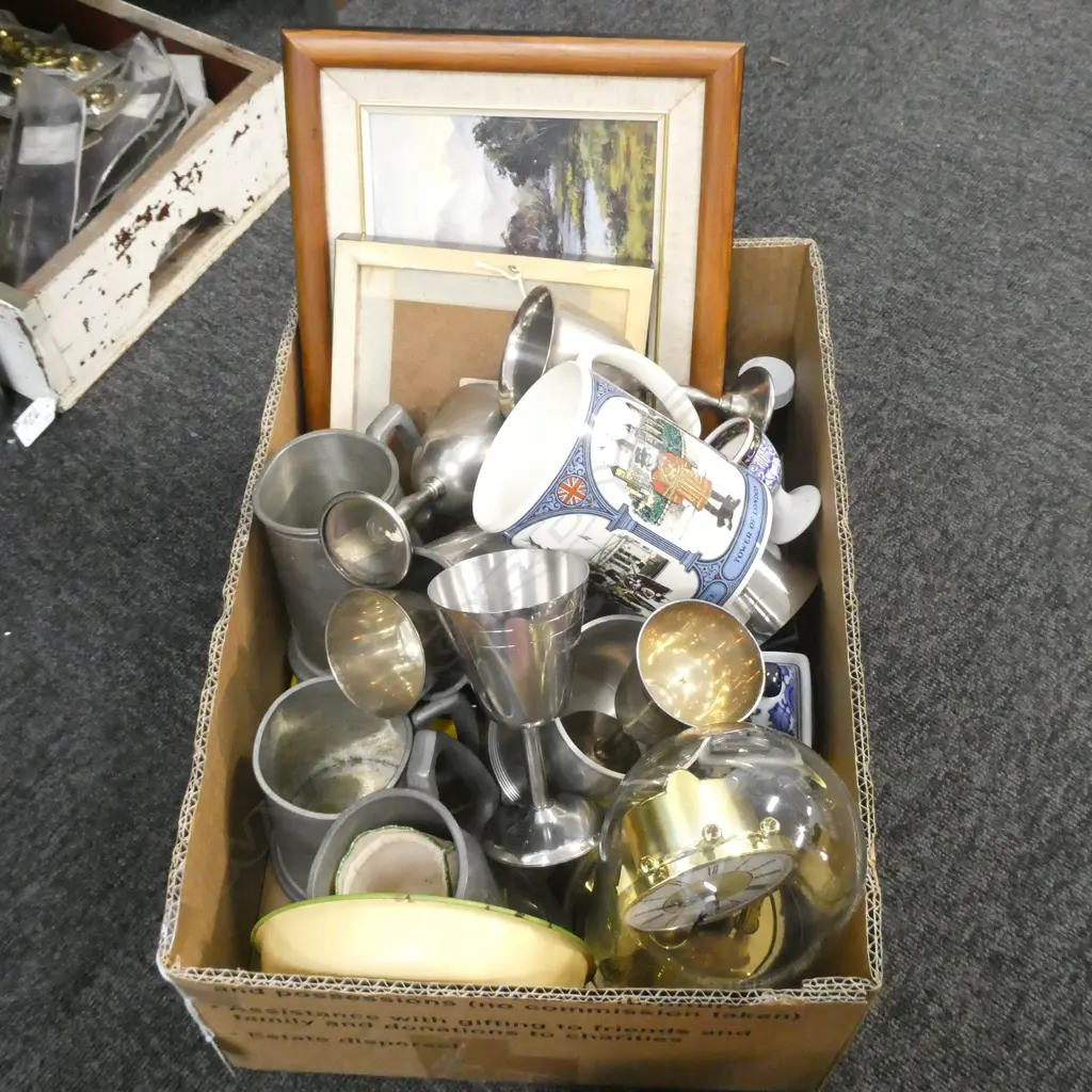 BOX LOT EPNS, ART, CLOCK ETC Image 1++