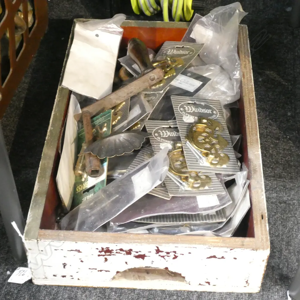 BOX LOT ASST. FURNITURE PCES, HANDLES ETC Image 1++