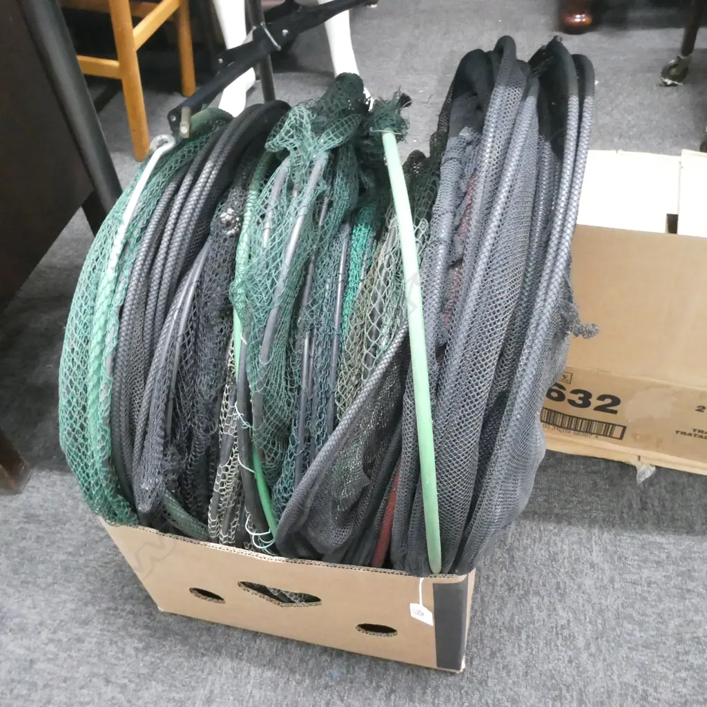 LARGE LOT ASST LONG RINGED FISHING NETS Image 1++