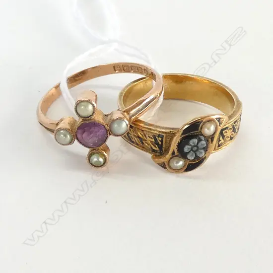 15ct GOLD MEMORIUM RING + 9ct AMETHYST PEARL RING