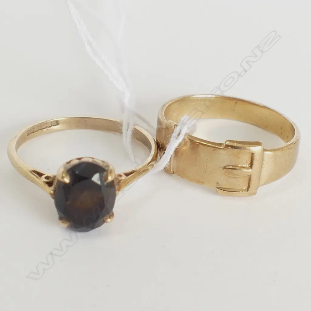 9ct GOLD GARNET RING + 9ct GOLD BELT RING TOTAL 4.3gm Image 1++