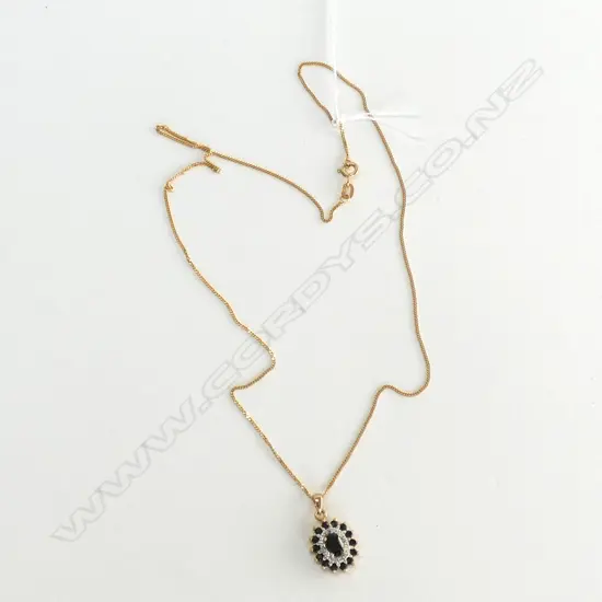 9CT GOLD SAPPHIRE PENDANT WITH 9CT GOLD CHAIN
