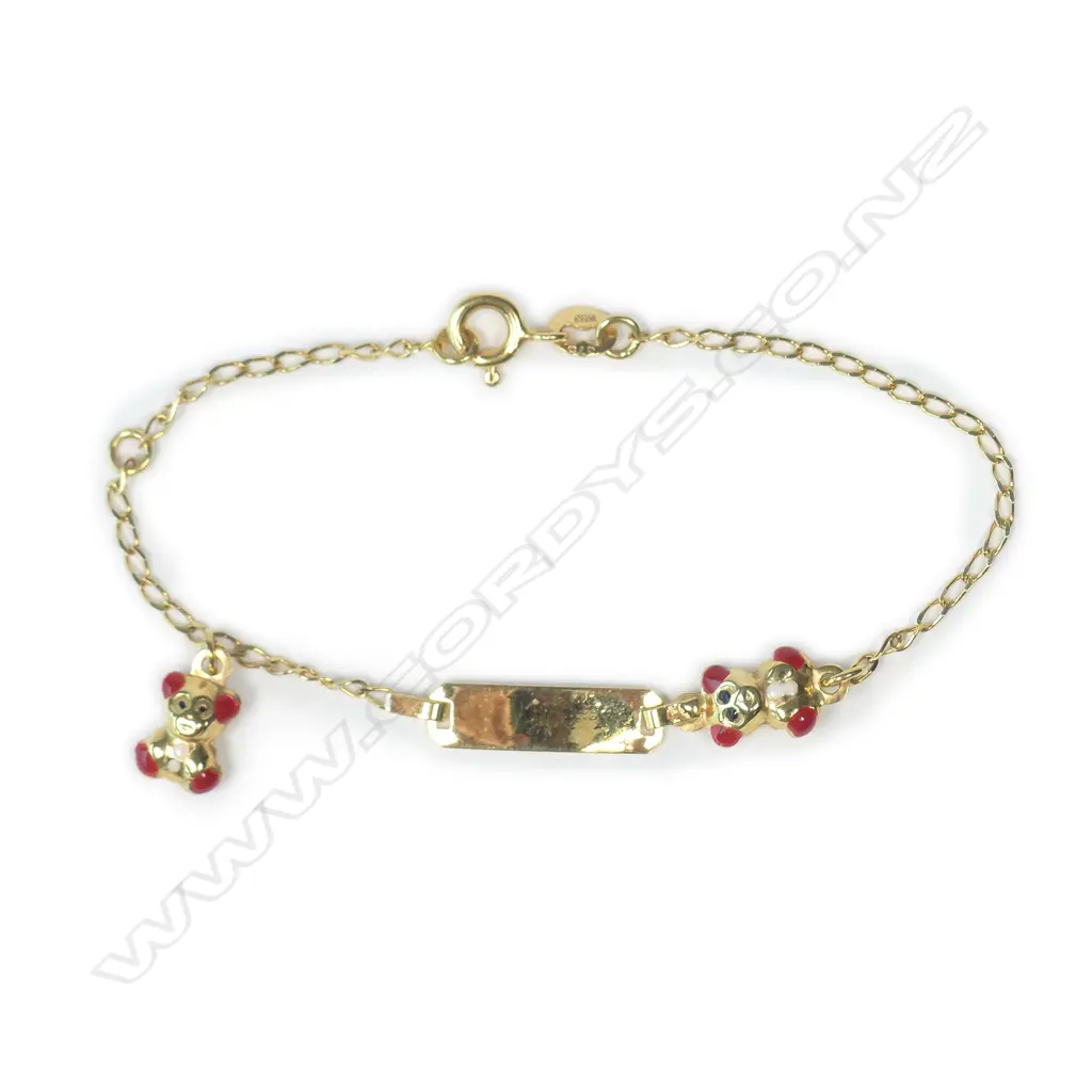 9CT Y/GOLD BRACELET WITH TEDDY BEARS 2.11gm Image 1++