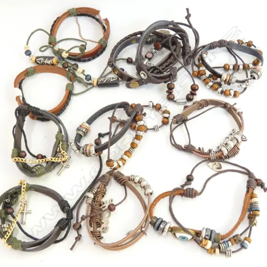 BAG OF LEATHER BRACELETS COSTUME JEWELLERY