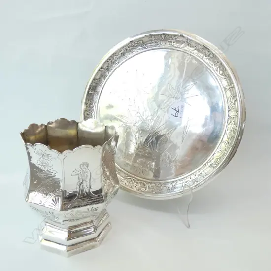 HANDCRAFTED SILVER VASE WITH SILVER TRAY 