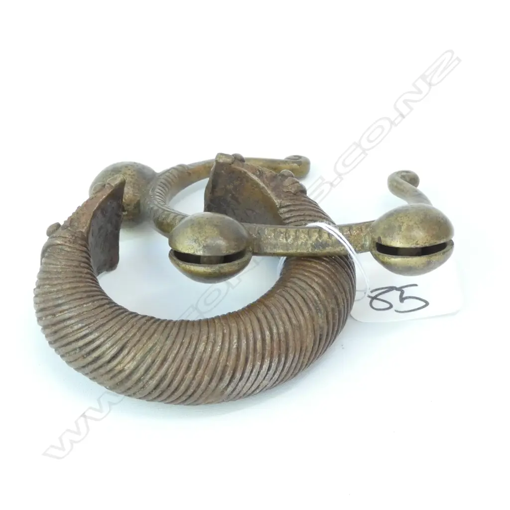 2 OLD SENUFO AFRICA BRONZE CURRENCY BRACELETS Image 1++