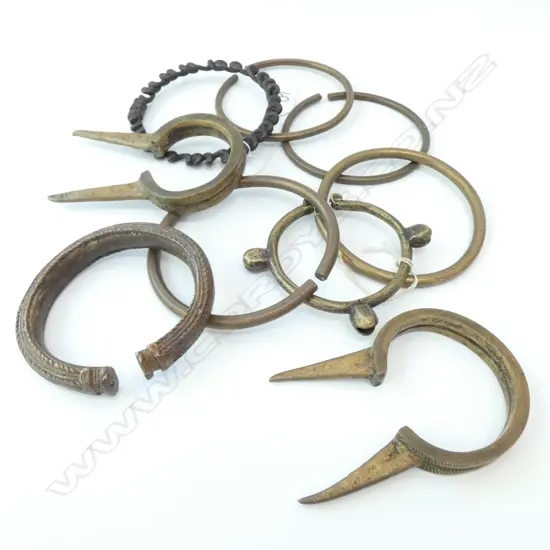 9 OLD SENUFO AFRICAN BRONZE CURRENCY BANGLES