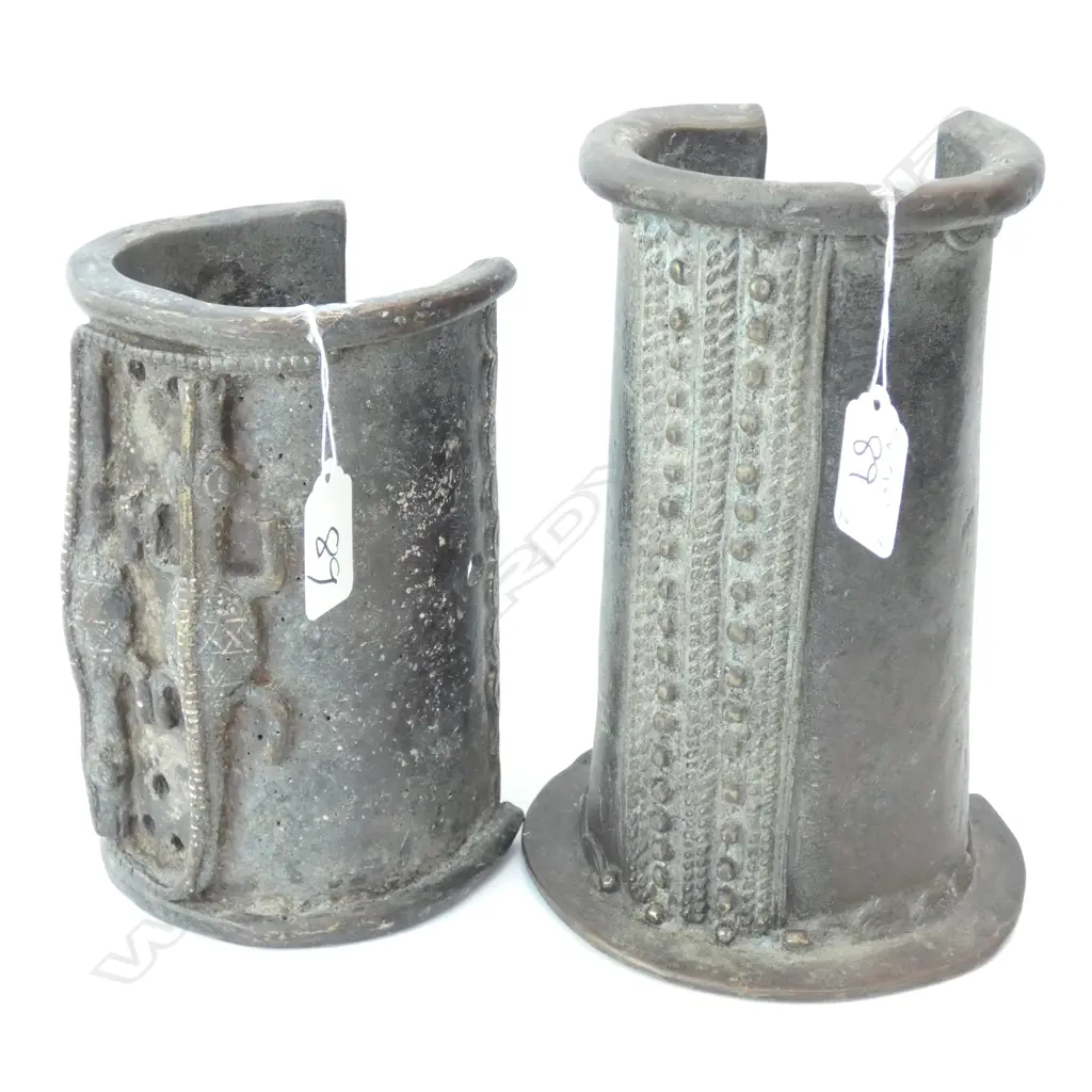 2 OLD SENUFO AFRICA MASSIVE BRONZE CURRENCY CUFFS Image 1++