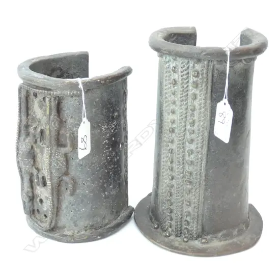 2 OLD SENUFO AFRICA MASSIVE BRONZE CURRENCY CUFFS