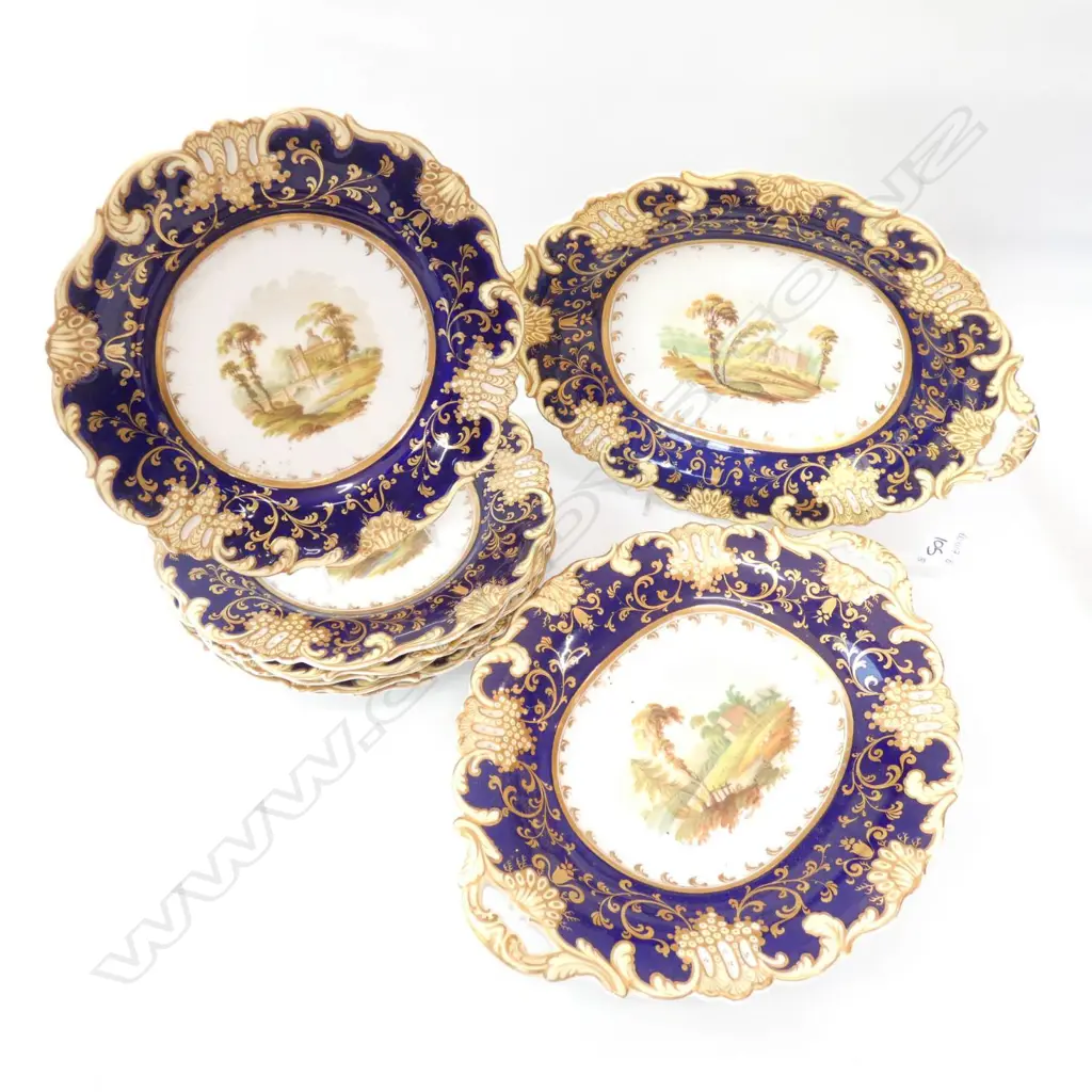 An early/mid19thC Rockingham style hand painted porcelain fruit set Image 1++