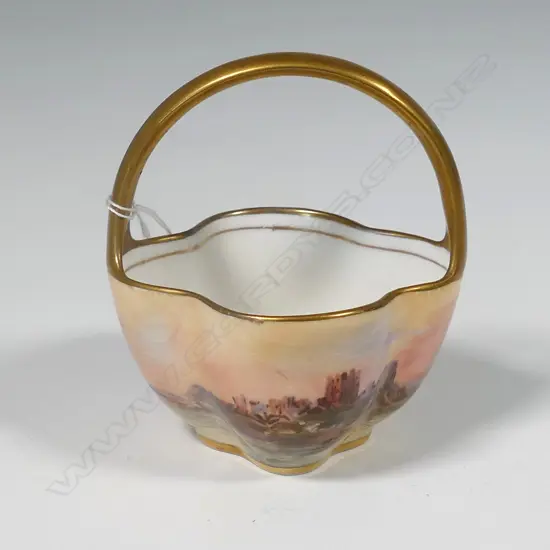 ROYAL DOULTON MINIATURE BASKET, HAND PAINTED BY J.H.PLANT H.100MM