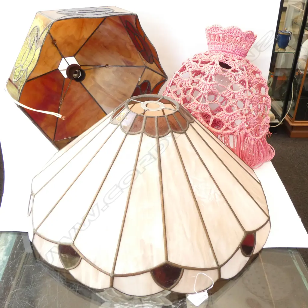 2 LEADLIGHT LIGHTSHADSES LARGEST 550MM DIA PLUS KNITTED SHADE Image 1++