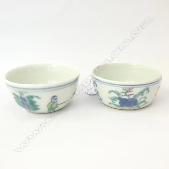 2 CHINESE SMALL BOWLS DOUCAI GLAZE