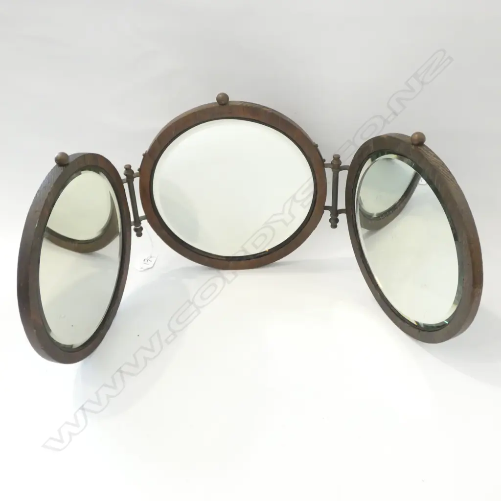VINTAGE OAK TRIPLE CIRCULAR TABLEMIRROR Image 1++
