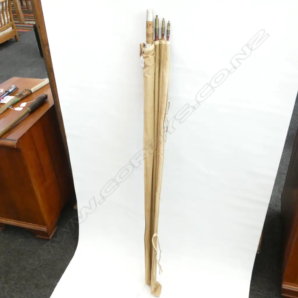 FOSTER BROS. ASHBOURNE 3 PCE SPLIT CANE SALMON ROD + SPARE TOP IN ORIG. CASE Image 1++