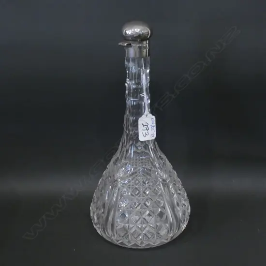 SILVER TOPPED CUT CRYSTAL DECANTER...