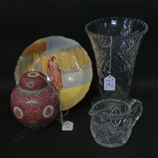 CRYSTAL VASE/JUG/DOULTON BOWL+GINGER JAR