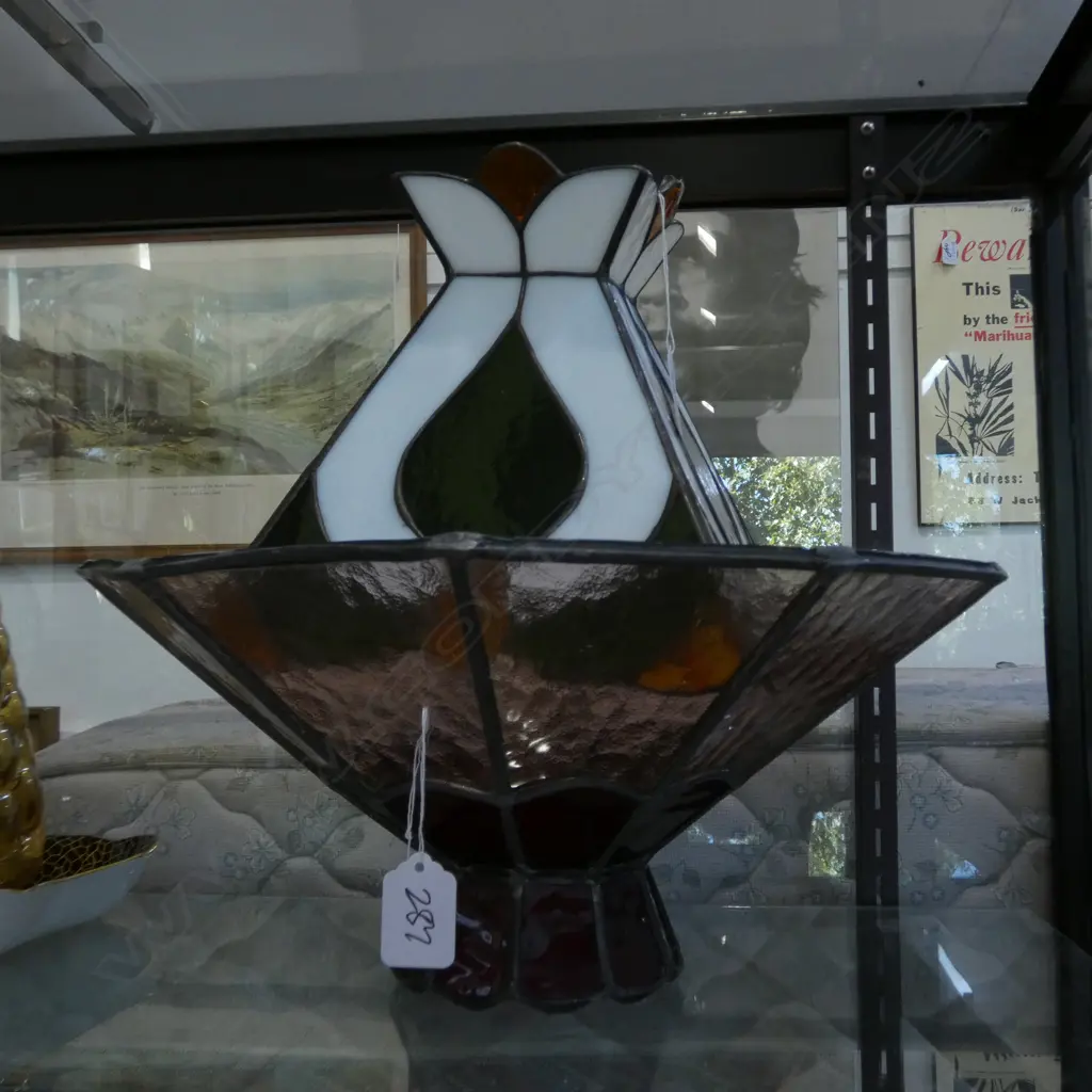 2 LEADLIGHT LIGHTSHADSES ONE 220MM SQ OTHER 380MM DIA Image 1++