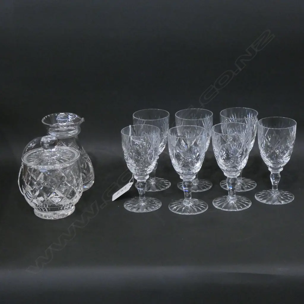 7 WEBB/CORBETT  CUT CRYSTAL SHERRY GLASSES+JUG +SUGAR Image 1++