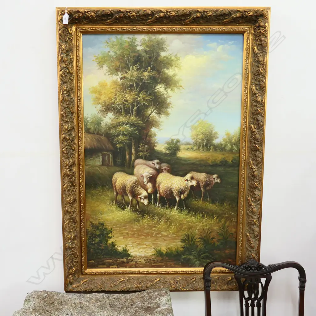 GILT FRAMED OIL PAINTING OF SHEEP 780 X 1090MM  Image 1++