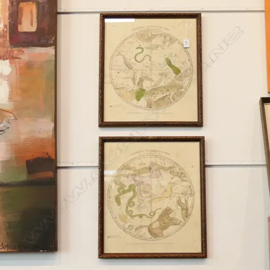 PR 19thC HANDCOLOURED NORTHERN & SOUTHERN POLAR CELESTIAL MAPS 