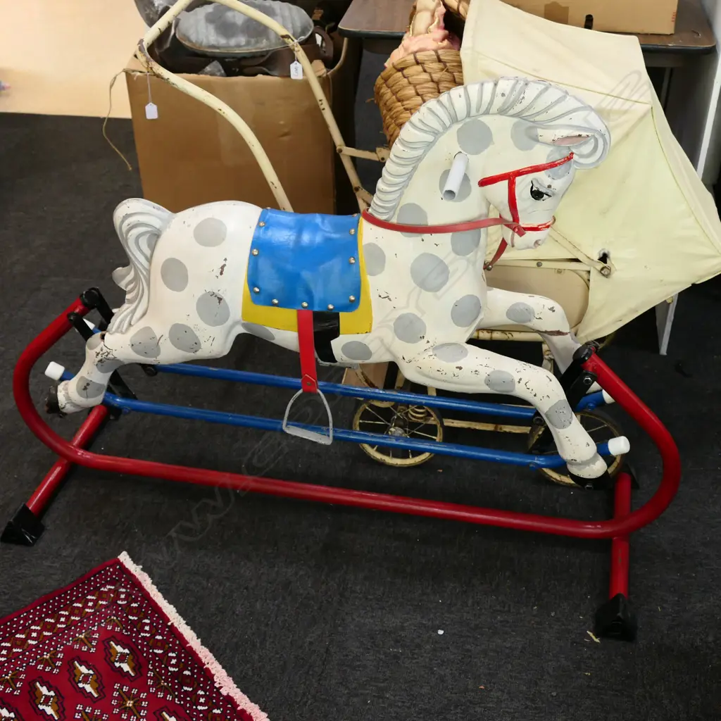 VINTAGE ROCKING HORSE ON METAL FRAME 2M L Image 1++