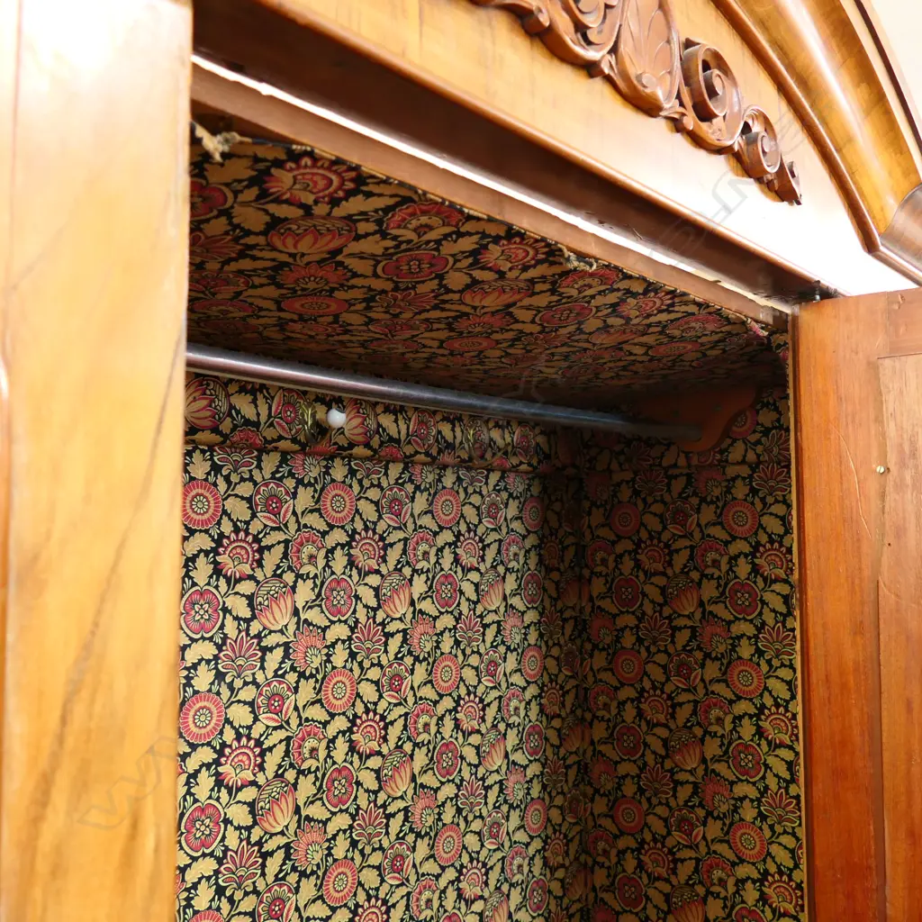 COLONIAL WALNUT WARDROBE WITH TIDY FABRIC LINING SOME AF TO PELMET 1370MM W 2150MM H Image 1++